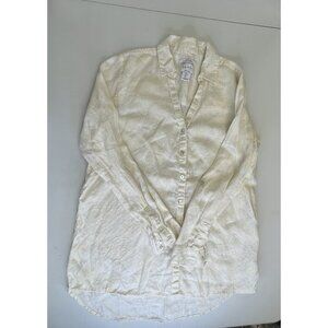 Nicole Miller Linen Button Down Shirt Womens Size Small Cream Yellow Leaves